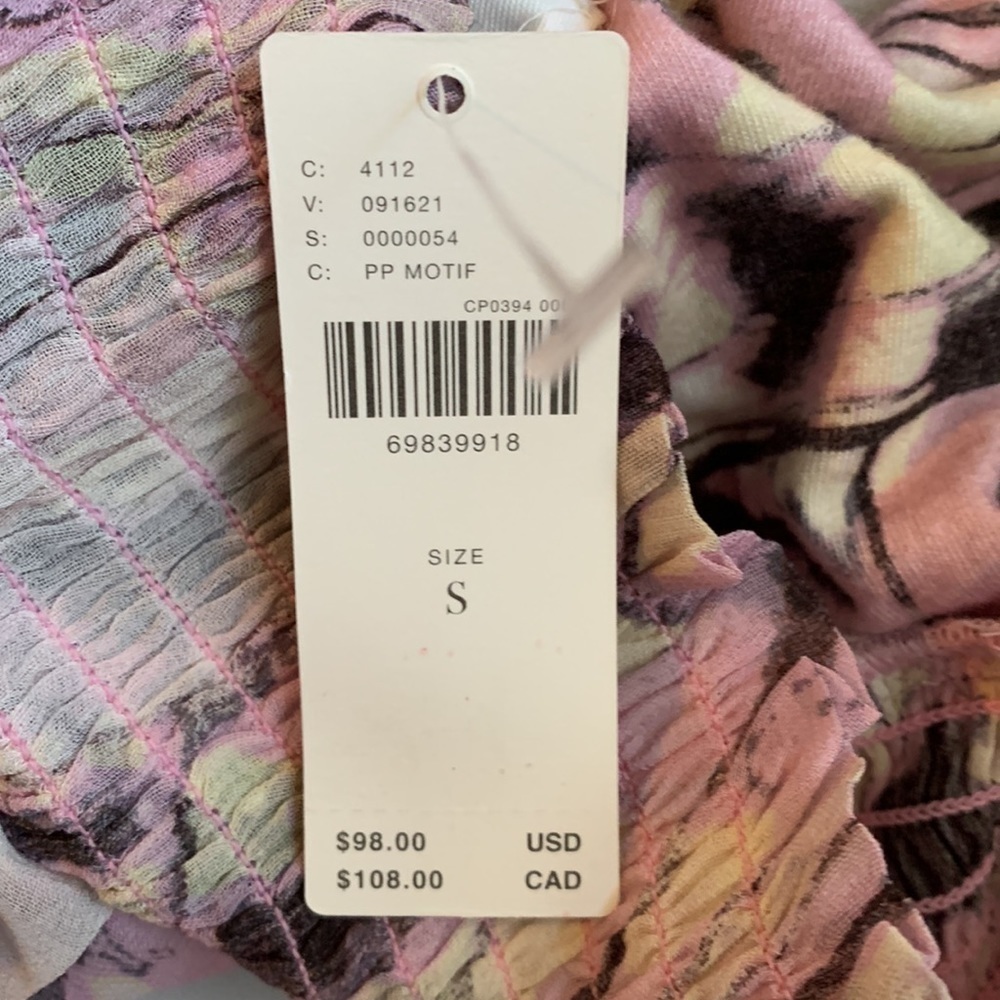 🆕 ANTHROPOLOGIE By Sheer Peasant Top Purple Motif Smocked Blouse - Picture 5 of 5